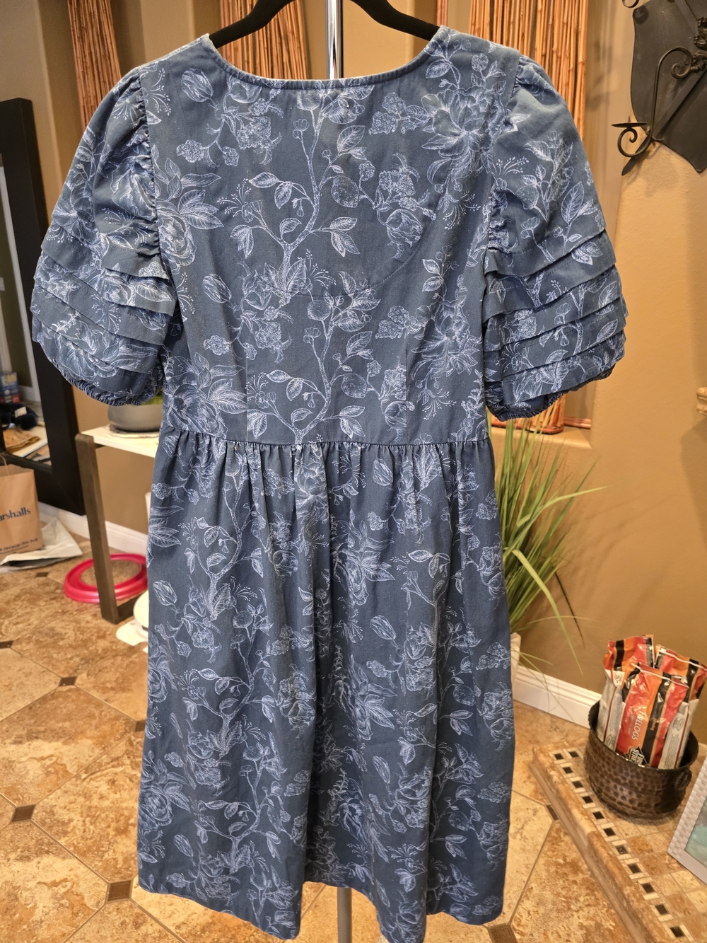 Blue Denim Floral Square-Neck Puff Sleeve Dress, NWOT, Size M - Picture 6 of 6